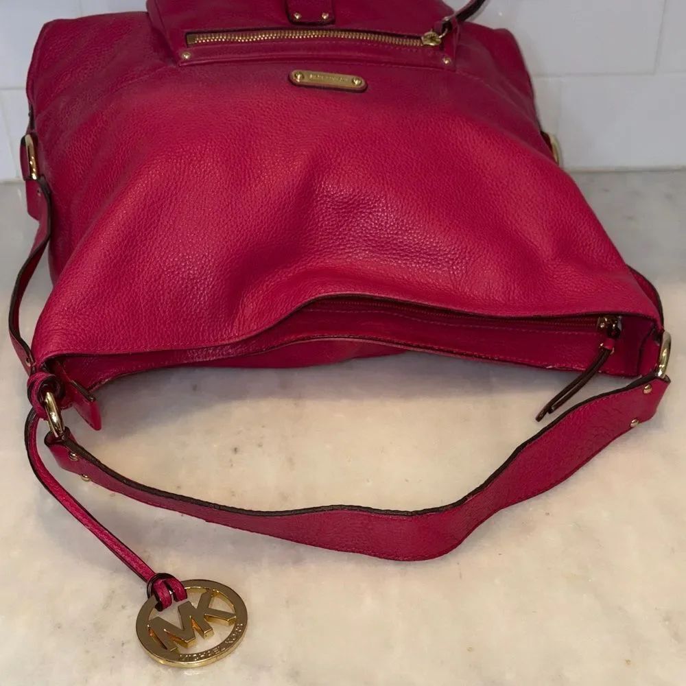 Michael Kors Bag Purse Handbag Leather Hobo Soft Pebbled Austin Pink Shoulder - Picture 11 of 16